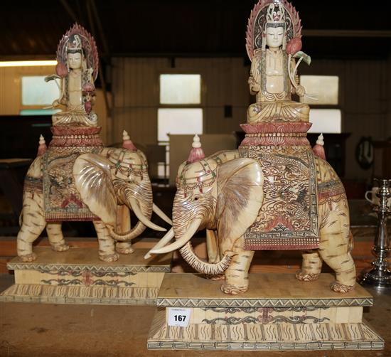 A pair of Oriental sectional bone groups of a Bodhisattva riding an elephant(-)